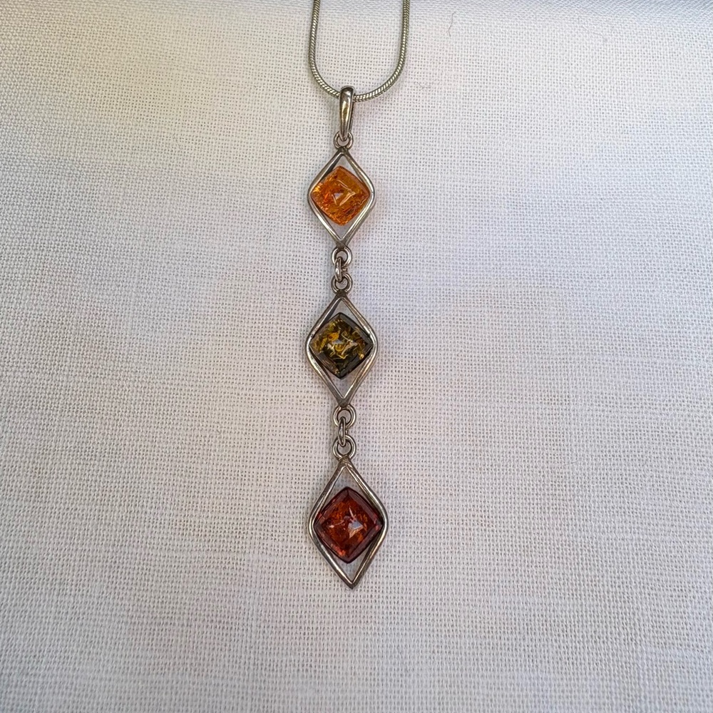 Sterling Silver Pendant Necklace with Amber Accents